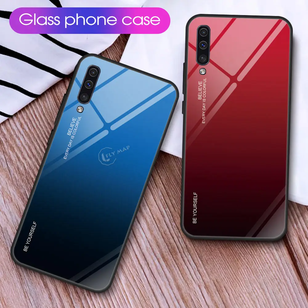 Gradient Aurora for Samsung Galaxy A20 2019 20A A205FD A205FN/DS Tempered Glass Back Case SM-A205FN/DS SM-A205FD Colorful Cover |