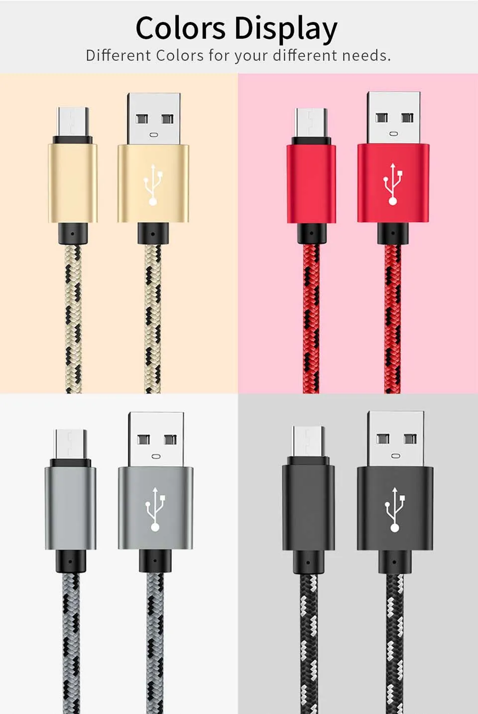 2.4A Micro USB Cable Fast Charge For Xiaomi Samsung S6 Huawei USB Wire Data Cord Tablet MicroUSB Charging Mobile phone Cable