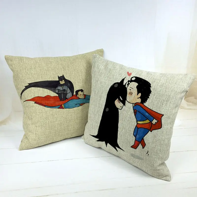 Чехол на подушку с принтом Супермена и Бэтмена льняной хлопковый креативное
