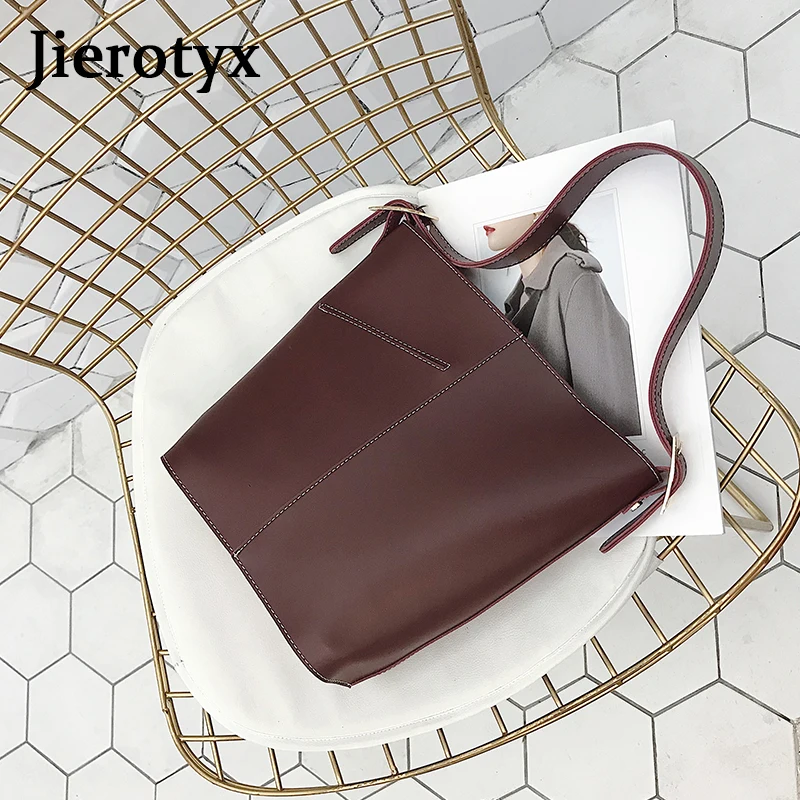 JIEROTYX Черная мягкая кожаная женская сумка винтажная повседневная сумка-тоут