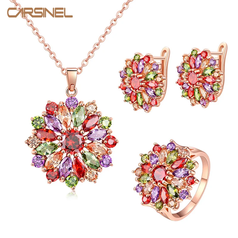 Лидер продаж кулон/кольцо/серьги из розового золота с фианитами | Украшения и