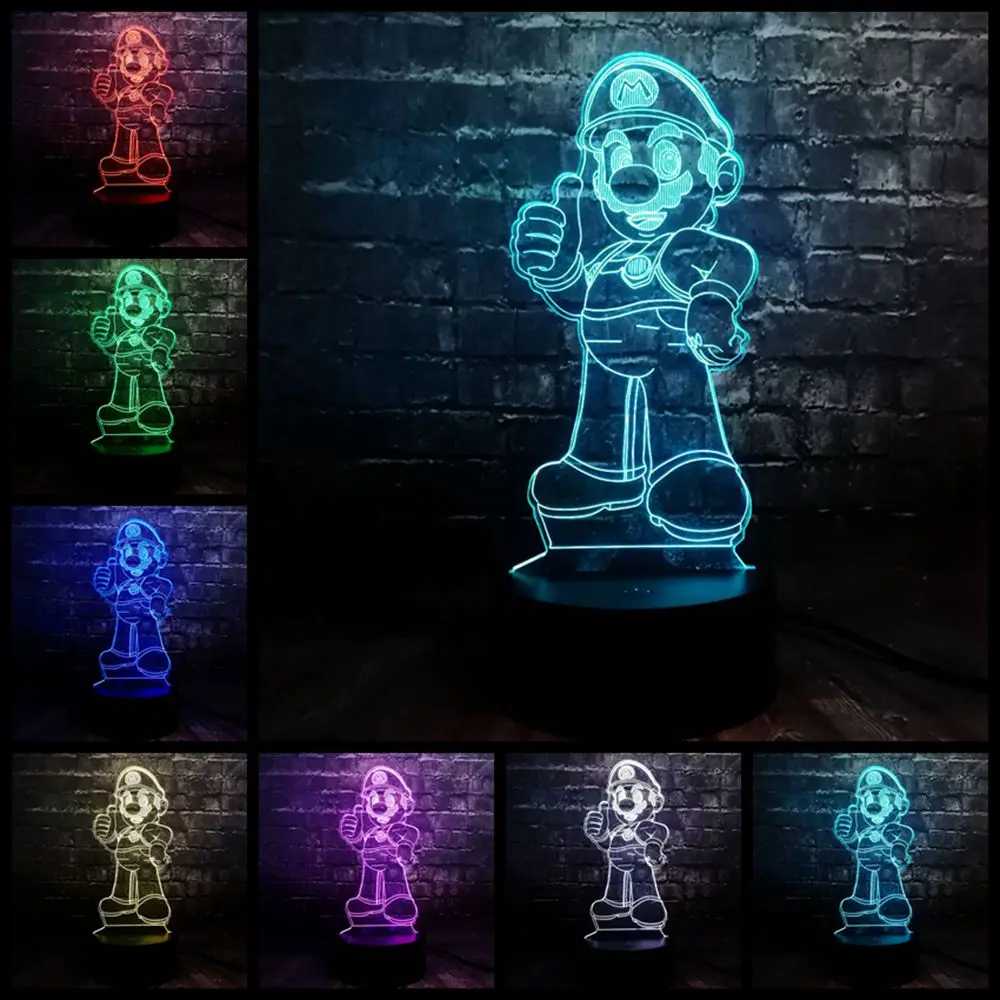 Светодиодный USB ночной Светильник 3D акриловая мультяшная игра фигурка Марио для