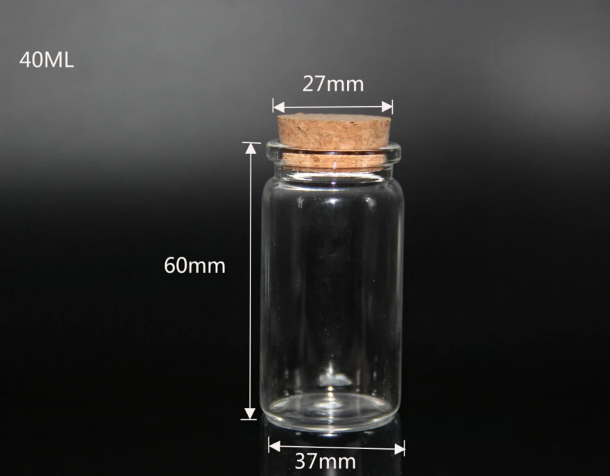 10pcs/lot 37*60mm 40ml Glass Bottles Vial Empty Sample Jars with Cork Stoppers for DIY Craft Container Decoration Transparent | Дом и сад