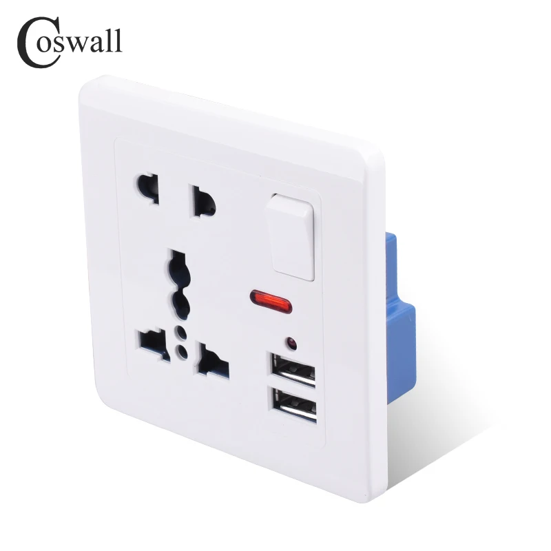 Настенная розетка Coswall 13A универсальная с 5 отверстиями 2 1 А двойной usb порт для