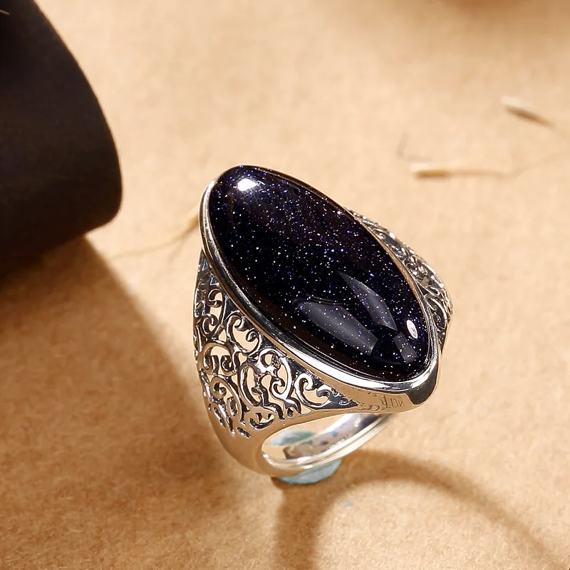 

Hot Sale 100% Real 925 Sterling Silver Vintage Ring for Women Handmade Natural Stone Ring Fine Jewelry For Birthday gift AJ