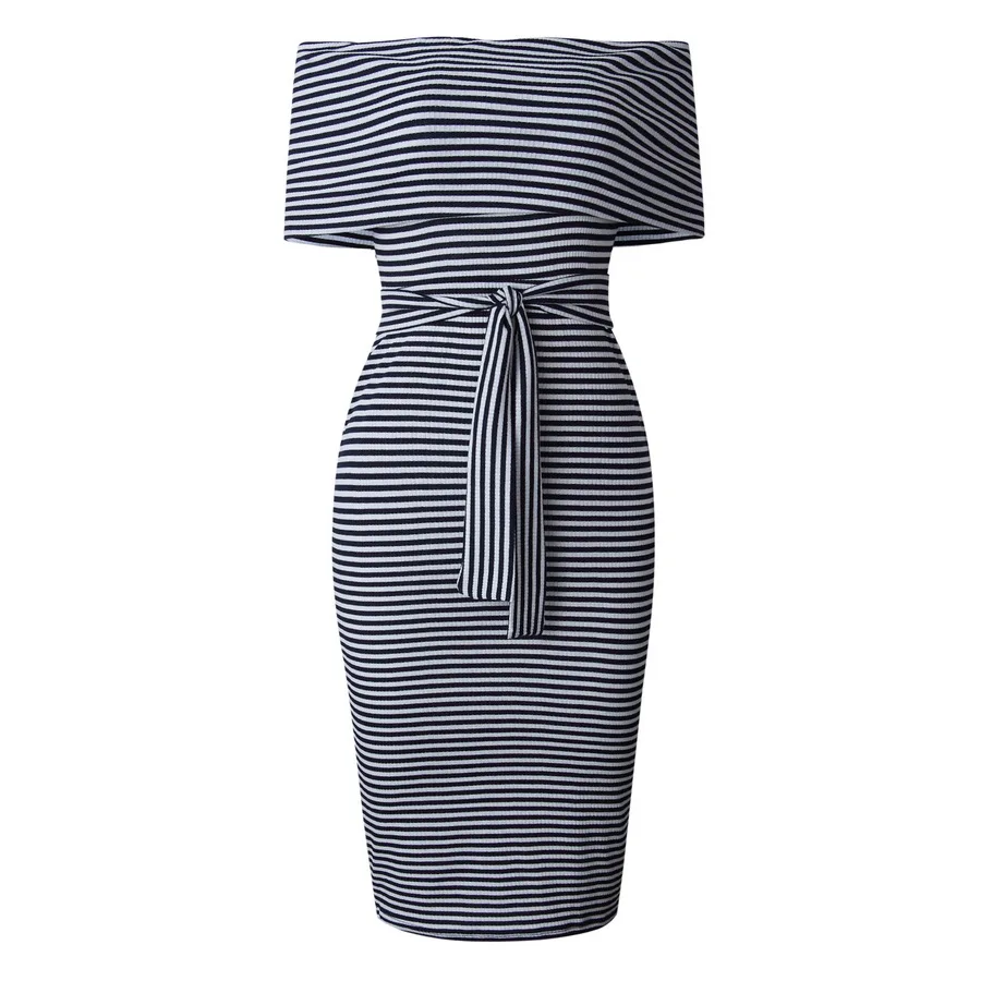 Горячая Стильная летняя мода одно слово без бретелек сзади с полосой платье для