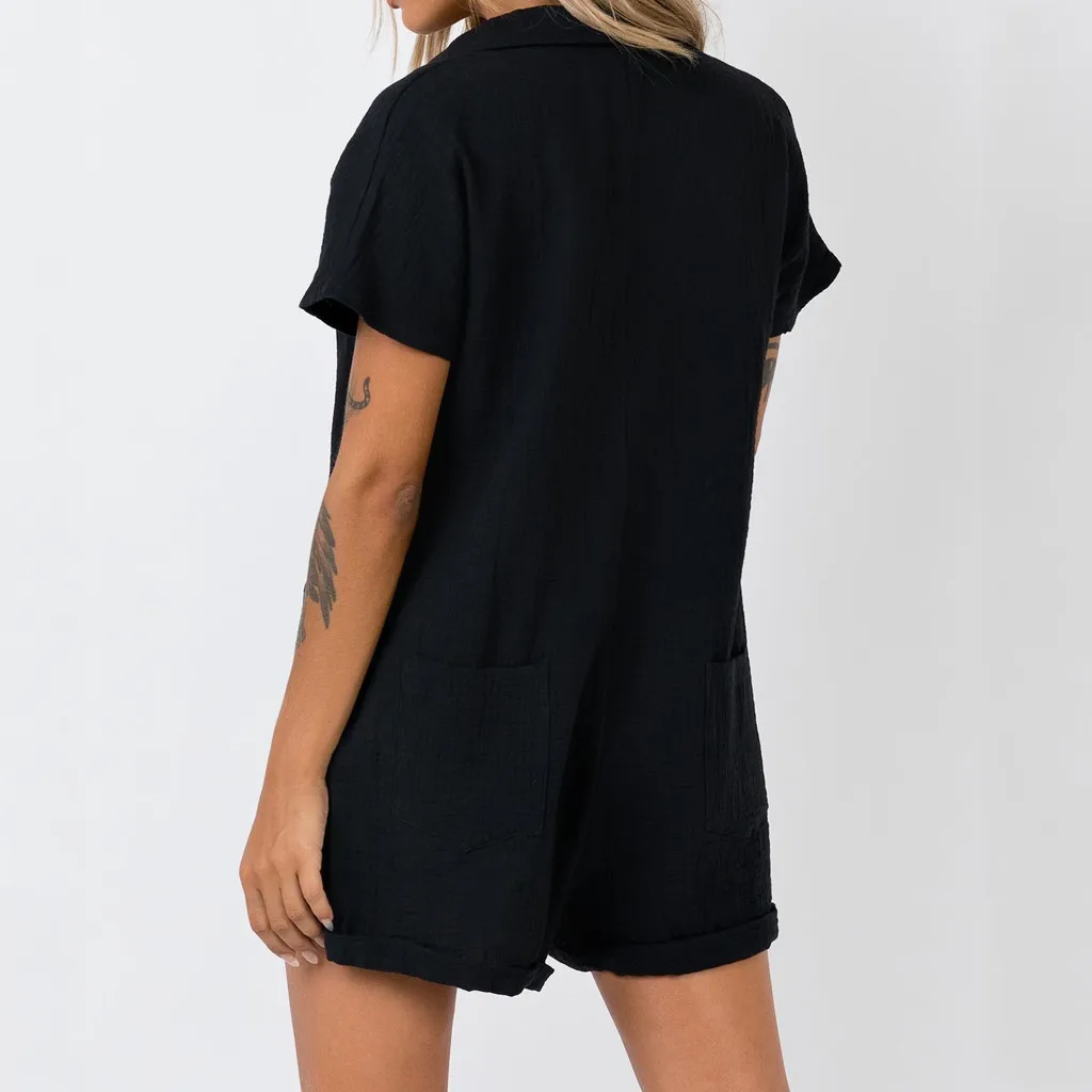 Женский однотонный комбинезон Бохо С глубоким v образным вырезом летний