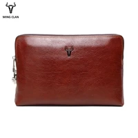 mingclan luxury clutch bag anti theft code lock genuine leather brand clutch wallet for men zipper leather male handbag
