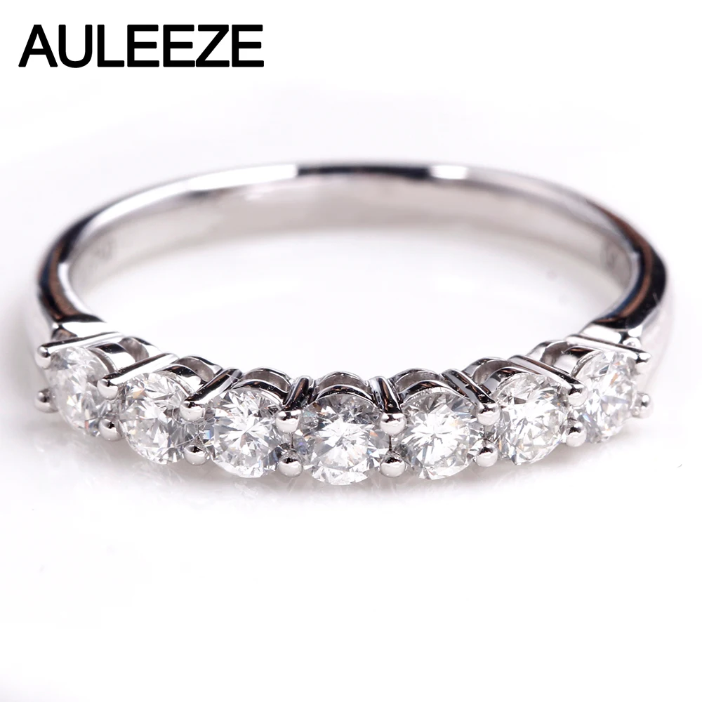 

AULEEZE Classic Prong Set 0.56cttw Real Diamond Wedding Band Solid 18K White Gold Anniversary Rings For Women Diamond Jewelry