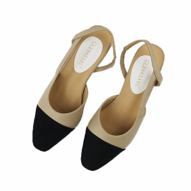 Женские босоножки на толстом каблуке из флока с круглым носком квадратным