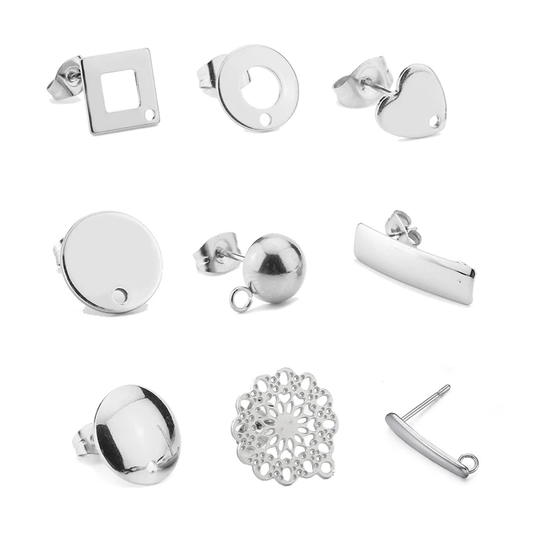 20pcs Stainless Steel Solid 6mm/8mm Half Ball Shape Stud Base Earring Connector with Open Ring For Handmade Earrings Making images - 6