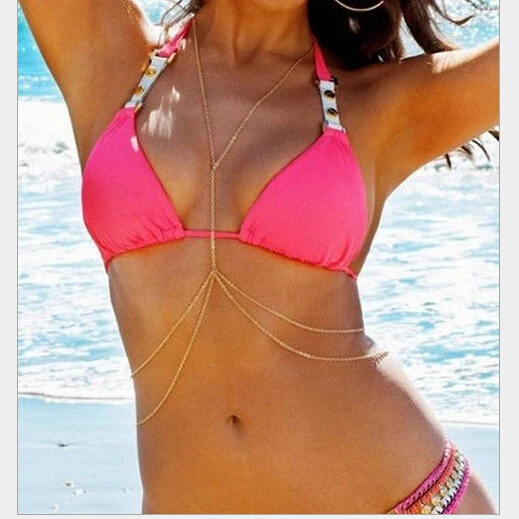 Сексуальное Золотое бикини Пляжная цепочка ожерелья 2016 модные летние пляжные