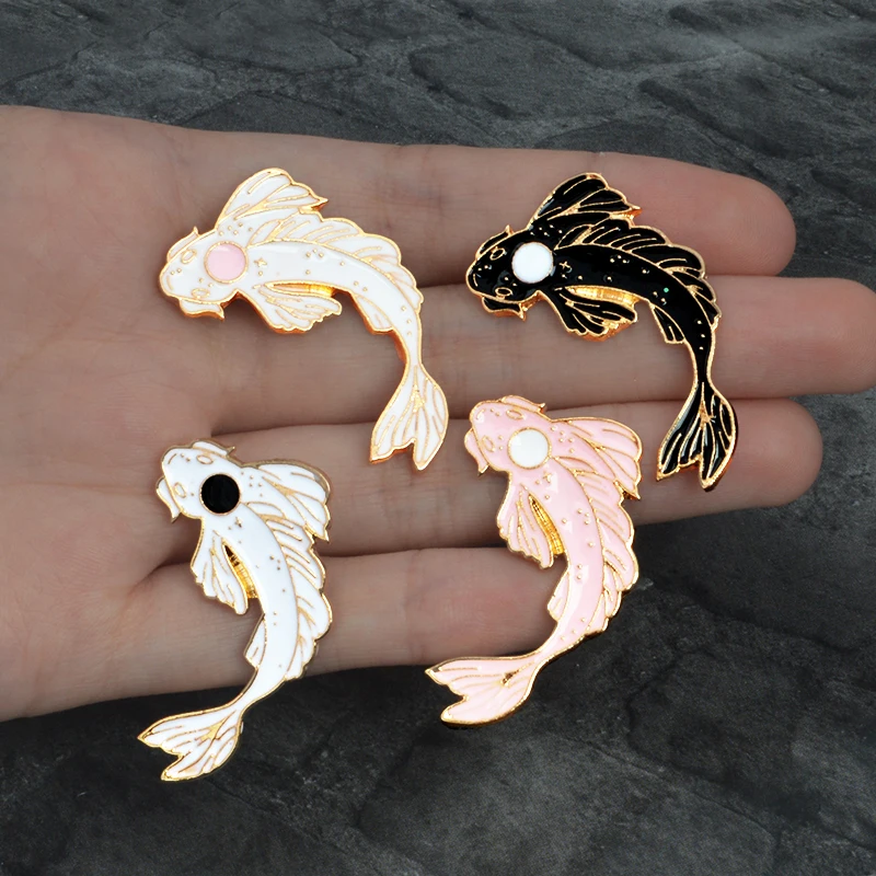 

4pcs/set Animal Enamel Jewelry Lucky Koi Fish Brooch Cute Pink White Goldfish Carp Lapel Badge Pin Personality Gift For Friends