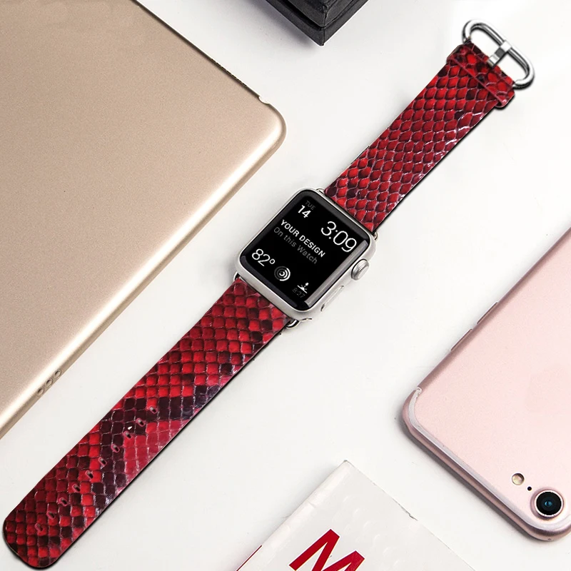 For iwatch 4 5 6 7 Watchbands Newest Genuine Snake Skin Leather Watch Band Ultra-Slim Wrist Strap For Apple Watch Series 1 2 3