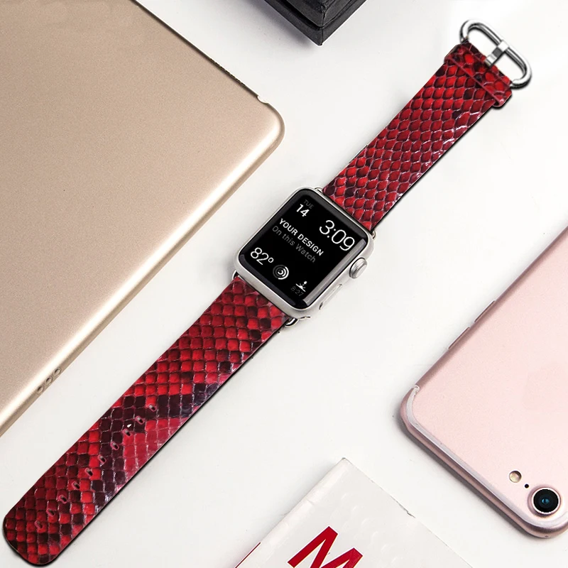 Ремешок из натуральной змеиной кожи для Apple Watch Series 4 ультратонкий кожаный браслет