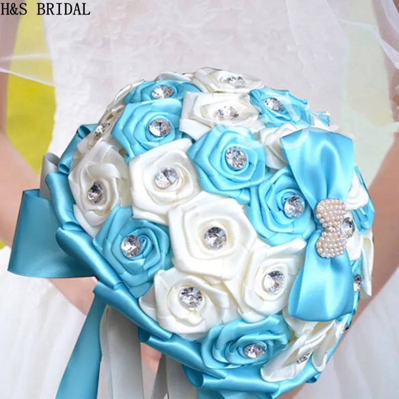 Букет de mariage синий цвет слоновой кости свадебный цветок Свадебный букет из искусственных цветов букет роз хрустальные свадебные букеты
