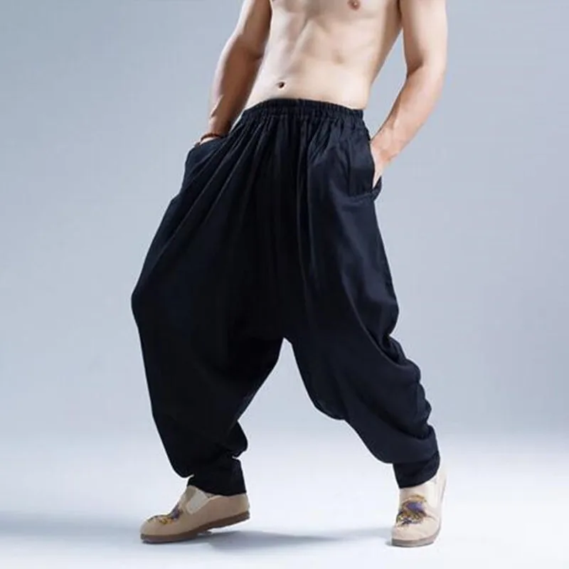 Большие размеры, M-5XL, 6XL, хлопок, лен, одноцветные штаны-шаровары, повседневные, эластичный пояс, свободные брюки для мужчин,, лето, осень, мягкие брюки