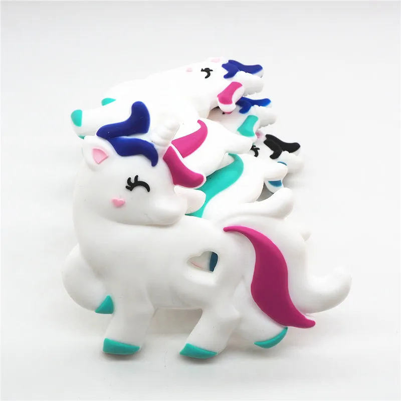 Chenkai 1PC BPA Free Silicone Unicorn Teether DIY Newborn Baby Shower Pacifier Dummy Teether Charm Sensory Toy Accessories