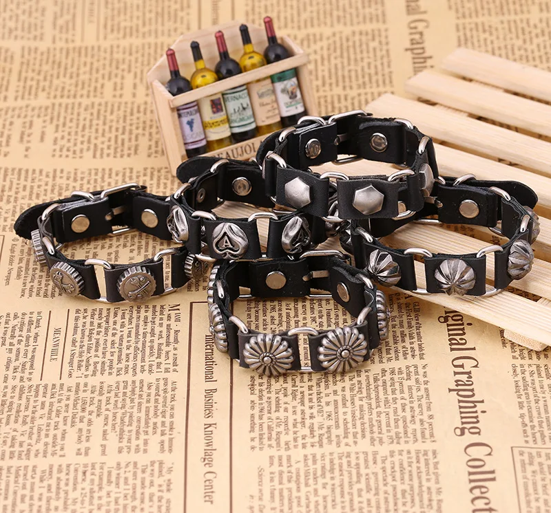 Модные Панк черные мужские и женские ювелирные изделия браслет из натуральной