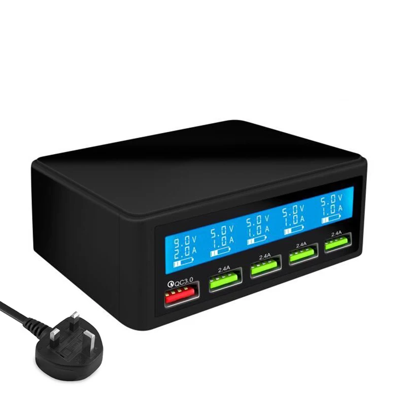 Великобритания INGMAYA Smart USB зарядное устройство ЖК-экран Показать 5 портов QC3.0 быстрая зарядная станция для iPhone iPad samsung huawei Nexus Mi адаптер переменного тока - Тип штекера: Великобритания