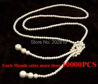 factory wholesale fashion long styple woman big pearl necklaces trendy channel rhinestones long pearl statement necklace women