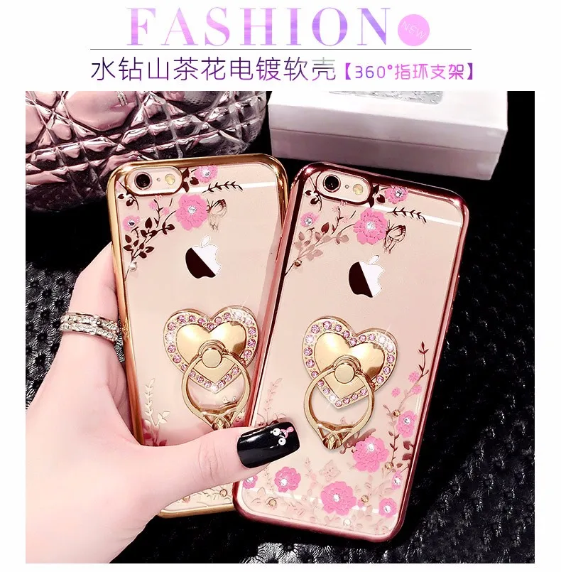 Kerzzil Bling Diamond цветочный держатель чехол для телефона для iPhone 7 6 6S Plus мягкий TPU прозрачный чехол для iPhone X XR XS Max 8 7 Plus 5 SE
