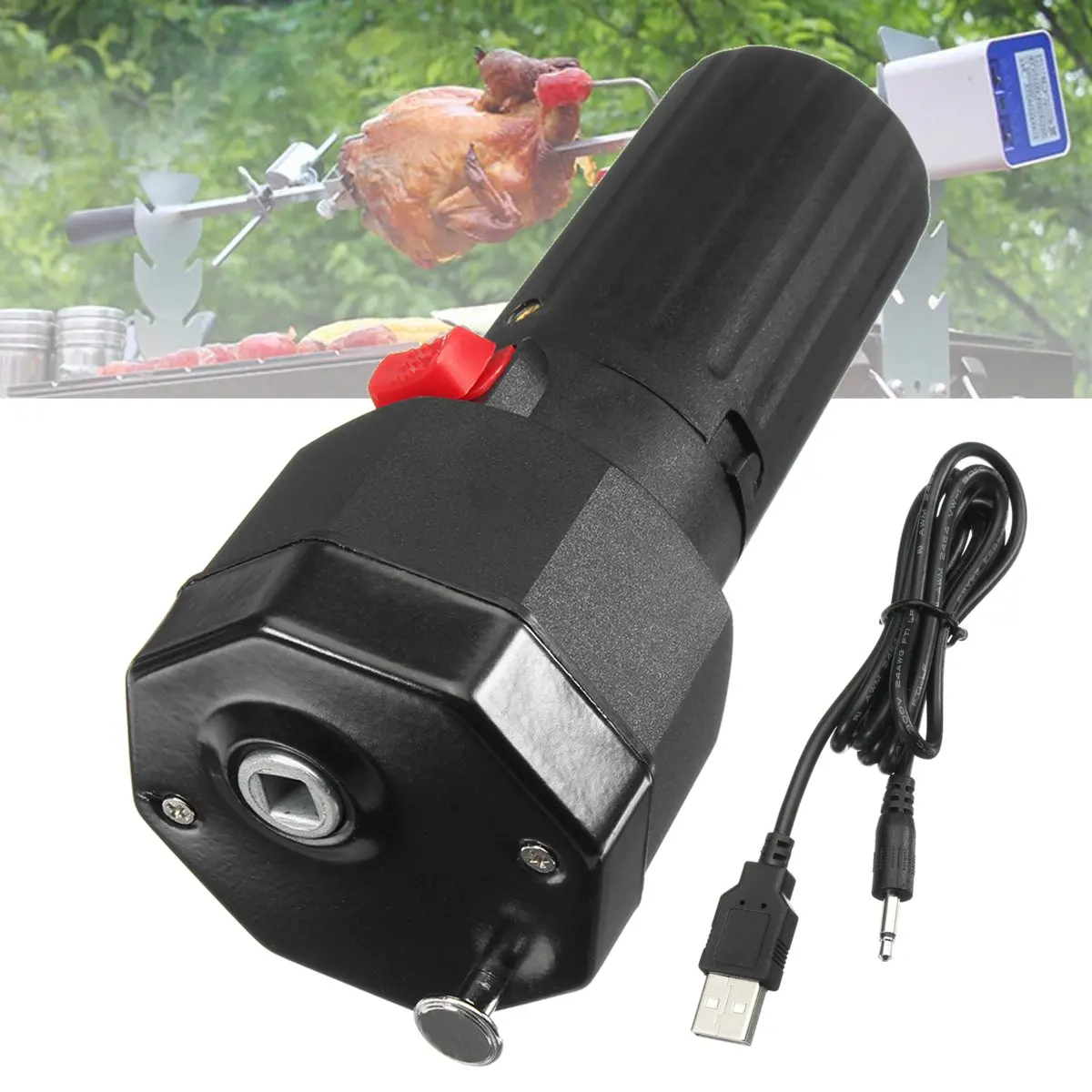 Открытый инструмент для барбекю Кемпинг Пешие прогулки мотора гриль 5 В батарея