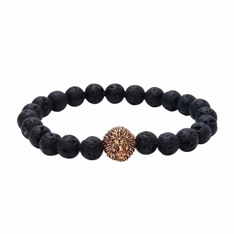 Роскошные мужские браслеты из черного вулканического камня с львиной головой 2016