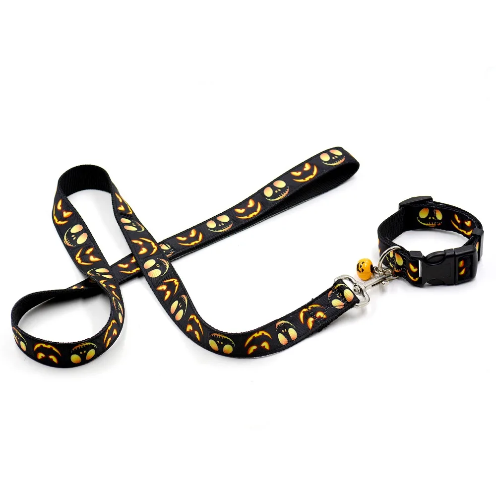 Новый Хэллоуин собаки ошейник для домашних животных + поводок с колокольчиком