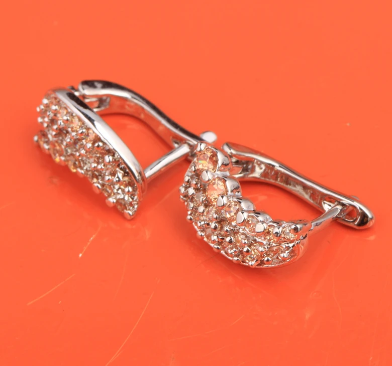 Прямая Луна Champange Morganite посеребренные ювелирные изделия серьги кольца Huggie S5154|hoop