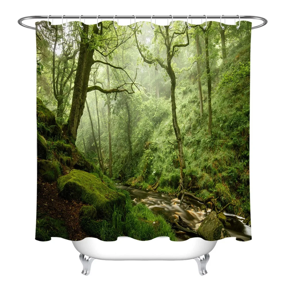 Занавеска для душа с зеленым тропическим лесным деревом s занавеска ванной