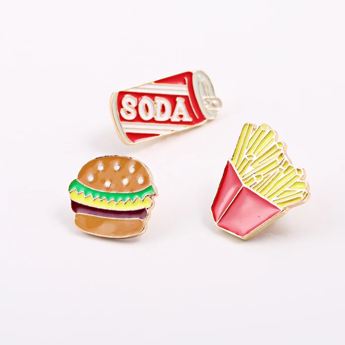 Fashion Cartoon Hamburger Soda Potato Chips Metal Brooch Pins Button Jeans Bag Decoration Gift Wholesale | Украшения и аксессуары