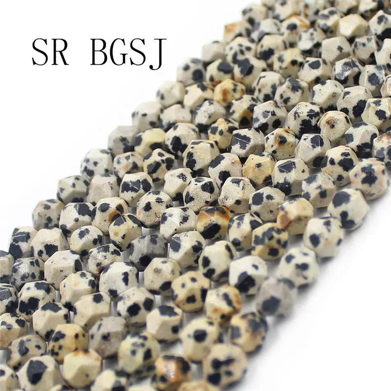 Free Shipping 8mm Faceted Round Polygonal Dalmatian Jaspers Natural Gems Stone Loose Beads Strand 15&quot | Украшения и