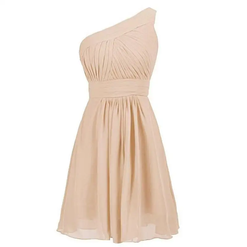 Розовые шифоновые короткие платья подружки невесты платье на одно плечо женское