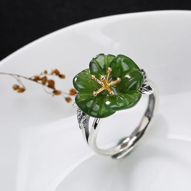 Adjustable Ring Silver Women 925 Sterling silver Rings Handmade Jade Jewelry Vintage rings | Украшения и аксессуары