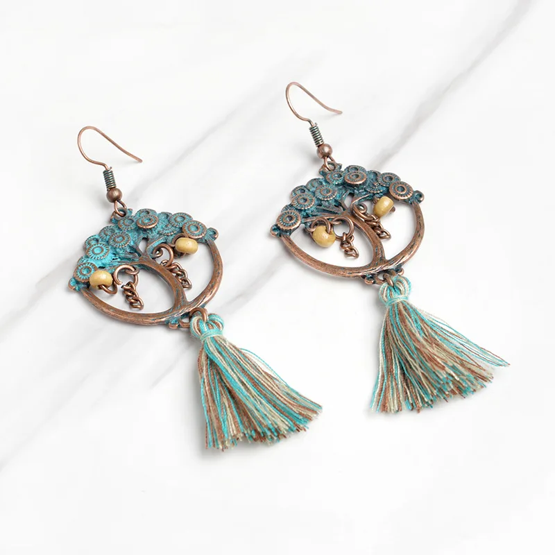 Винтаж Древо жизни кисточкой серьги падения Мода ретро Подвески Серьги для