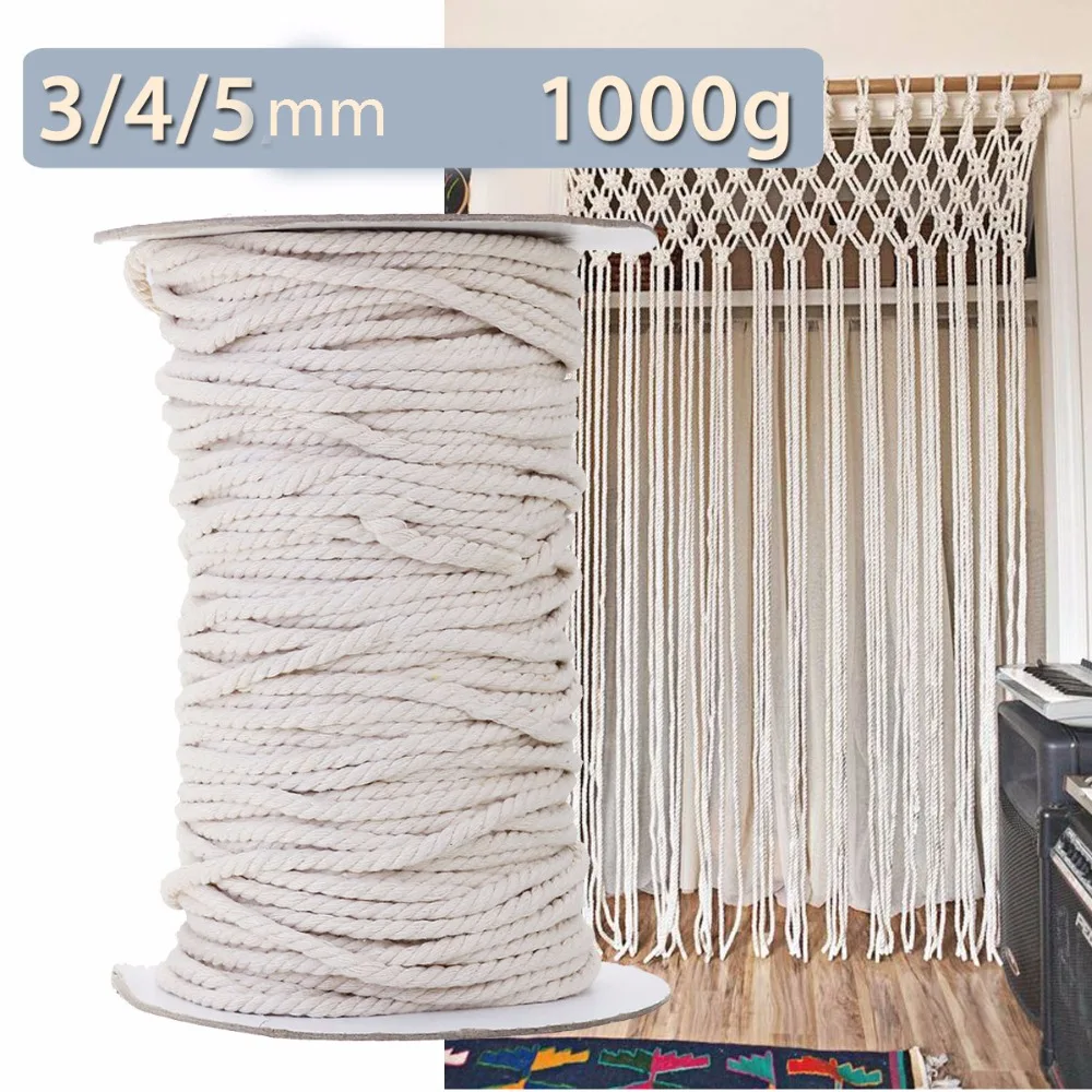 

1000g White Cotton Cord Twisted Braided Cord Rope DIY Home Textile Wedding Decor Accessories Craft Macrame String 1 2 3 4 5mm