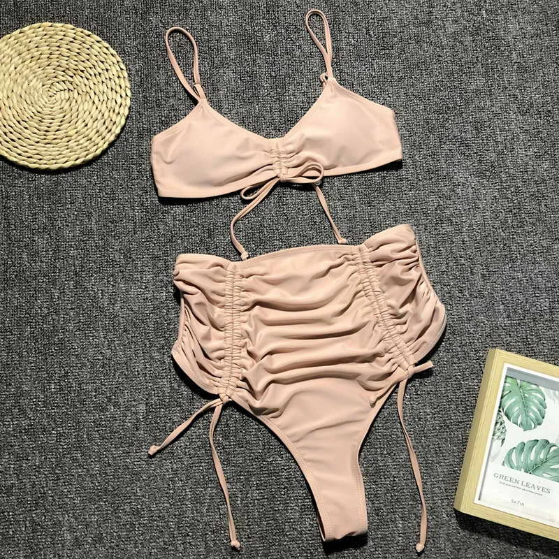 2019 eBay летняя повязка с высокой талией сплошной цвет из двух частей сексуальный