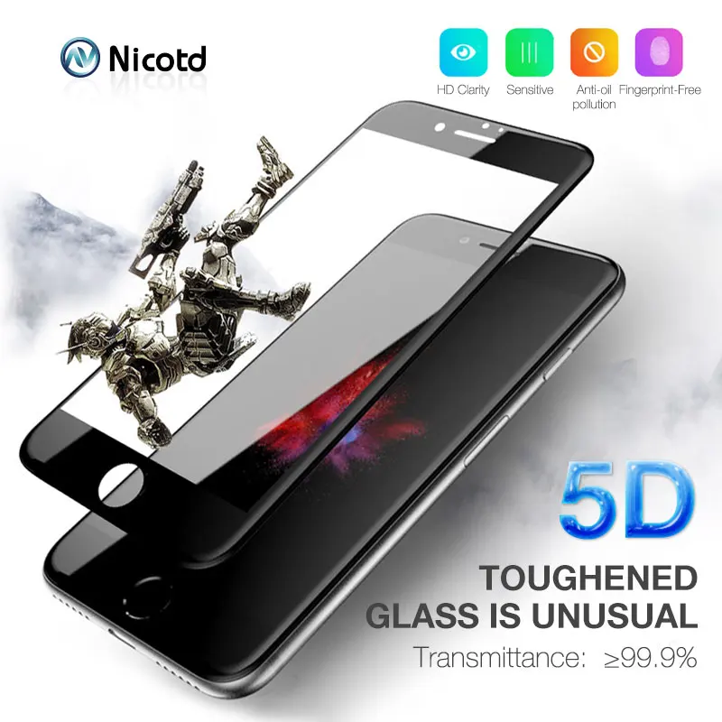 5D Tempered Glass for iPhone 8 Screen Protector 6 6s Plus Phone Protective on the 7 X | Мобильные телефоны и аксессуары