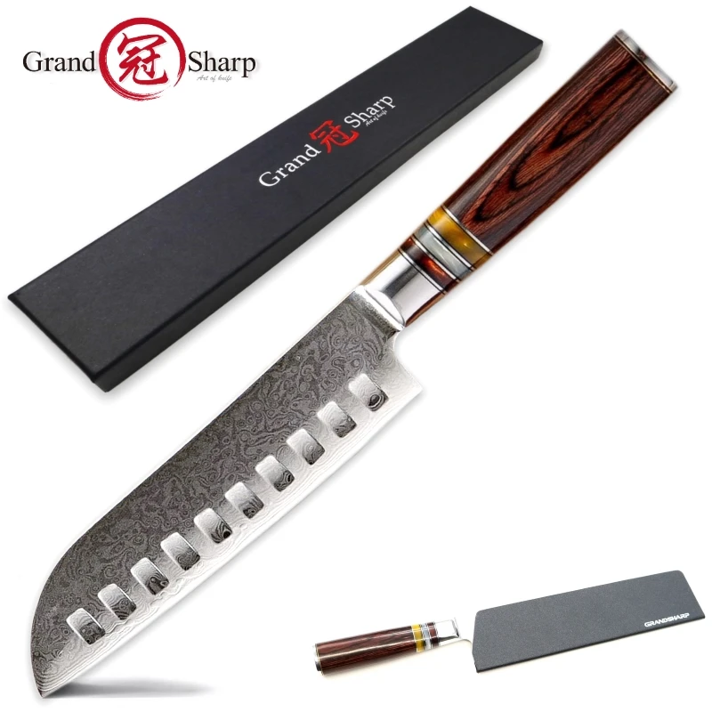 Кухонные ножи Santoku 7 дюймов vg10 японские Дамасские 67 слоев шеф-повара кухонные
