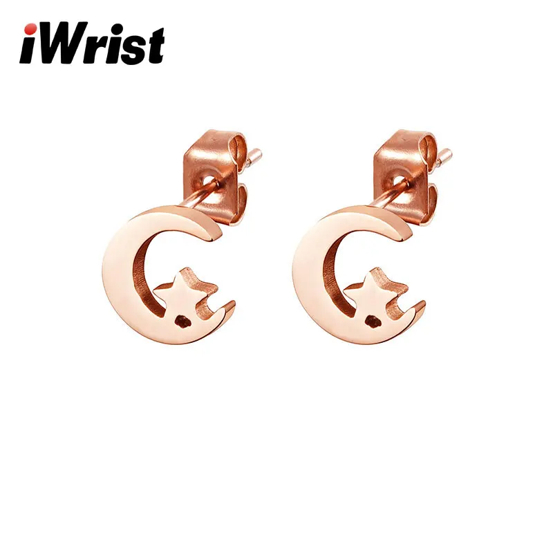 Женские серьги гвоздики из нержавеющей стали с Луной и звездами|earrings gold for