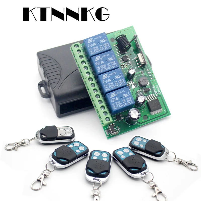 

DC 12V 24V 4CH Wireless RF Remote Control Switch Security System Garage Doors, Gate Electronic Lock Key 4 Buttons Transmitter