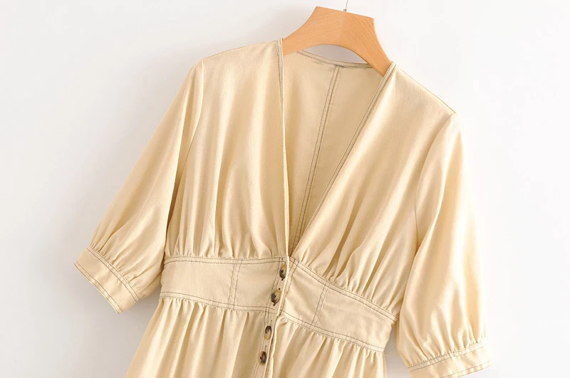 2018 Новая мода сезон: весна–лето Для женщин льняное платье Половина рукава