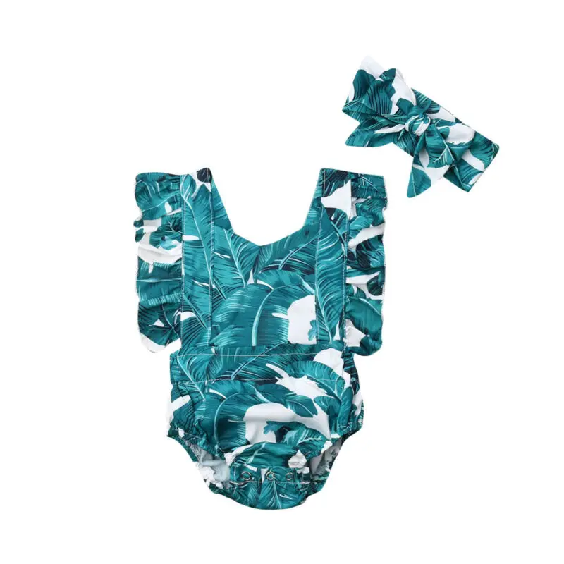 Комбинезон с рюшами и открытой спиной для маленьких девочек летний комбинезон