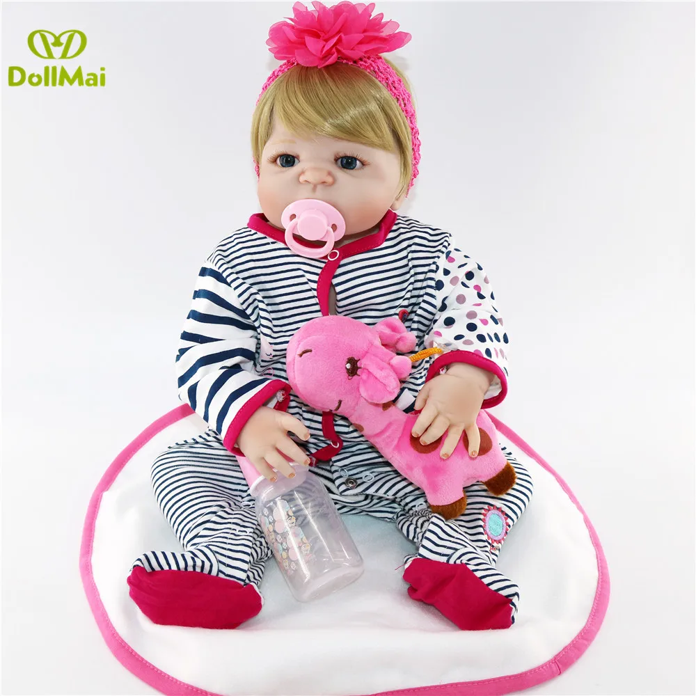 

23"57cm Full silicone Reborn babies doll bebe alive cute girl vivid infant Toddler educational Toys Handmade gifts collection