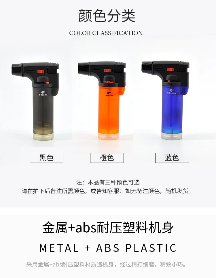 COHIBA ветрозащитная Зажигалка для сигар, портативный 1 струйный газовый фонарь, зажигалка для сигарет с пламенем и Бутаном, турбо Зажигалка для сигар