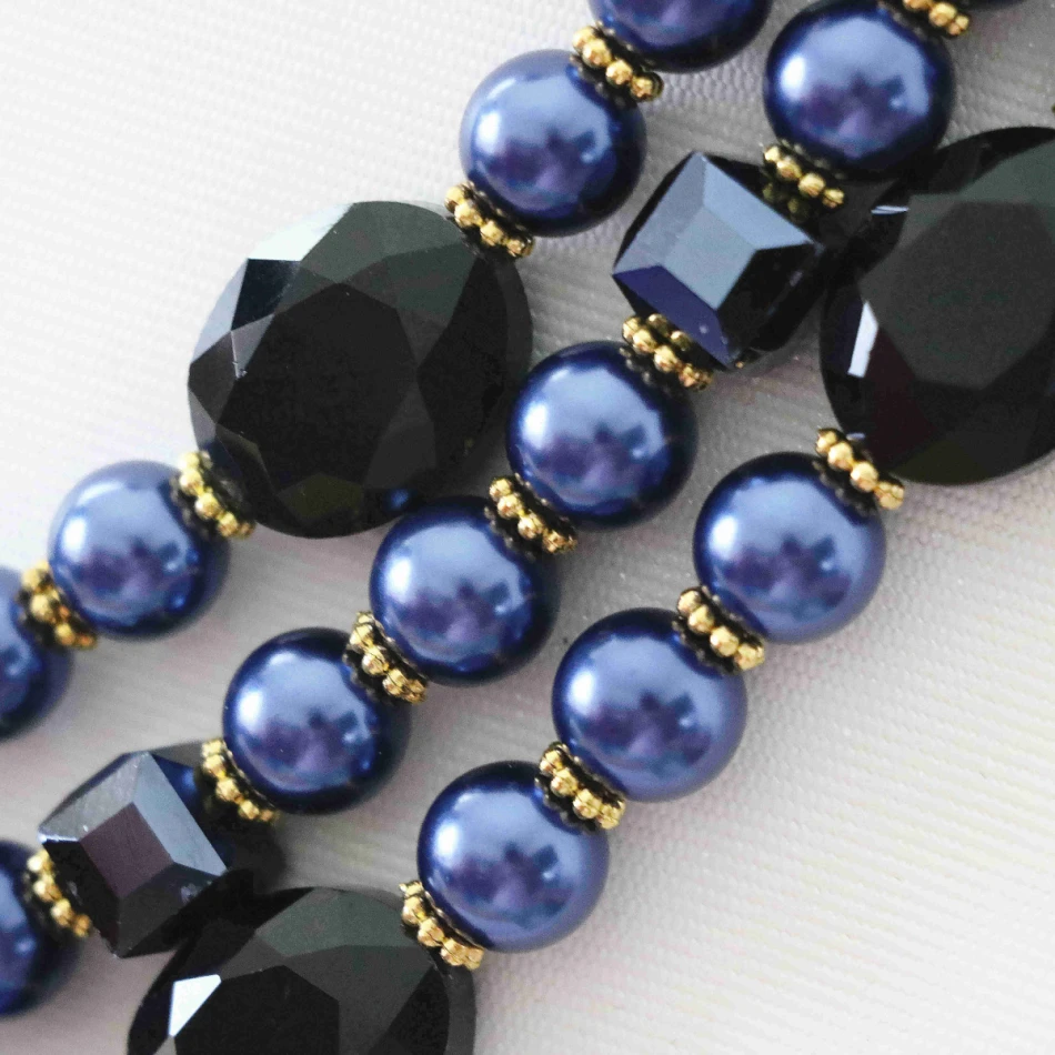 Серьги 3 ряда ожерелье синий круглый корпус имитация жемчуга счеты овальные