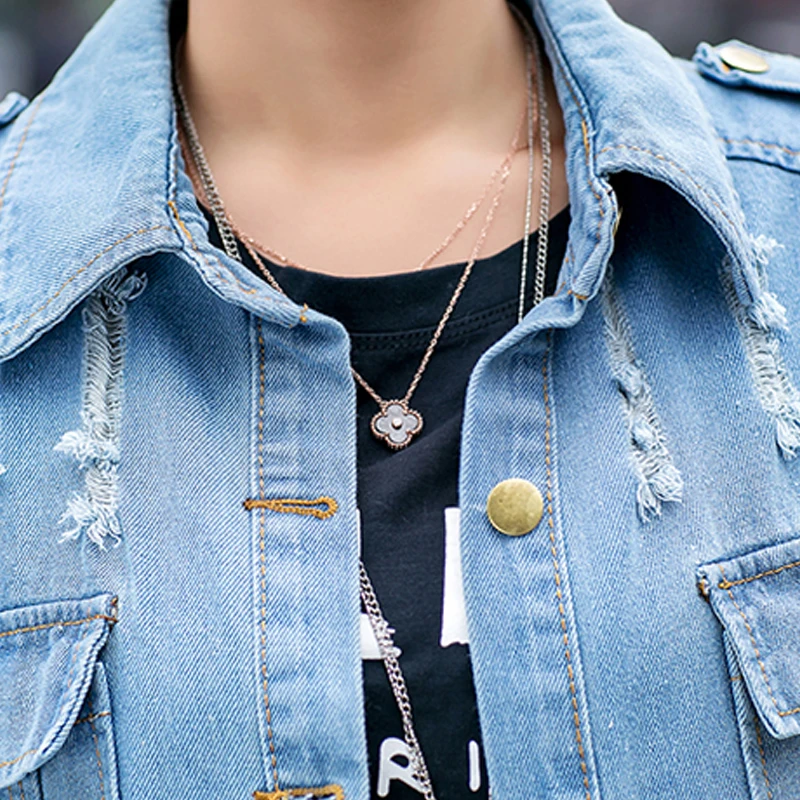 2019 Harajuku boyfriend Spring and Autumn Women Hole Denim Jacket Wind Jean Loose Long Sleeve Female Coats Plus Size | Женская одежда