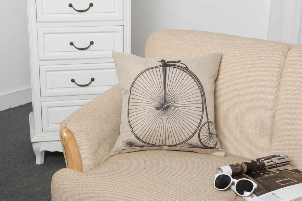 Houspace New Cotton Linen Vintage Bicycle Pattern For Home Sofa Car Decorative Pillow Decor Cushion Cover | Дом и сад