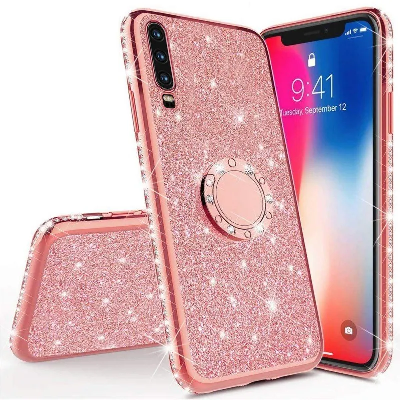 Алмазный чехол для samsung Galaxy A70 A60 A50 A40 A30 A20 A10 A80 Крышка для samsung Galaxy M30 M20 M10 блеск кольцо чехол с подставкой Чехол - Цвет: Rose Gold